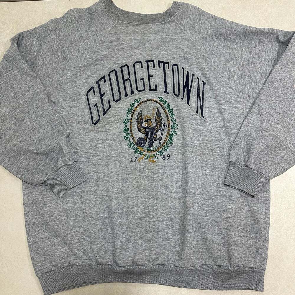 Vintage Georgetown Hoyas Sweatshirt XL Gray Embroidered Spellout Crewneck 80s